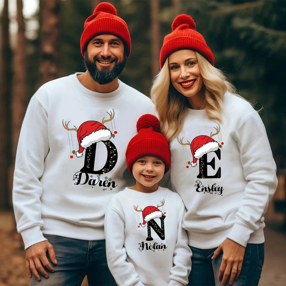Custom Family Christmas Sweatshirt Personalised Family Matching Name & Initial Christmas Clothes Xmas Holiday Sweater