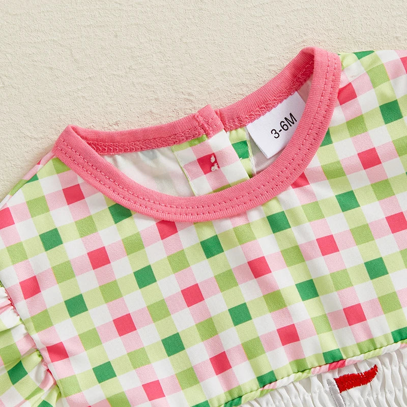 Adorable Infant Romper with Embroidered Floral Design Round Neckline and Flutter Sleeves - Ideal for Warm Weather Seasons