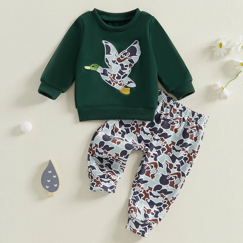 Toddler Winter 2PCS Clothing Sets Warm Fleece Hoodie Bear Print Pullover Elastic Waist Pants Outfit for Boys