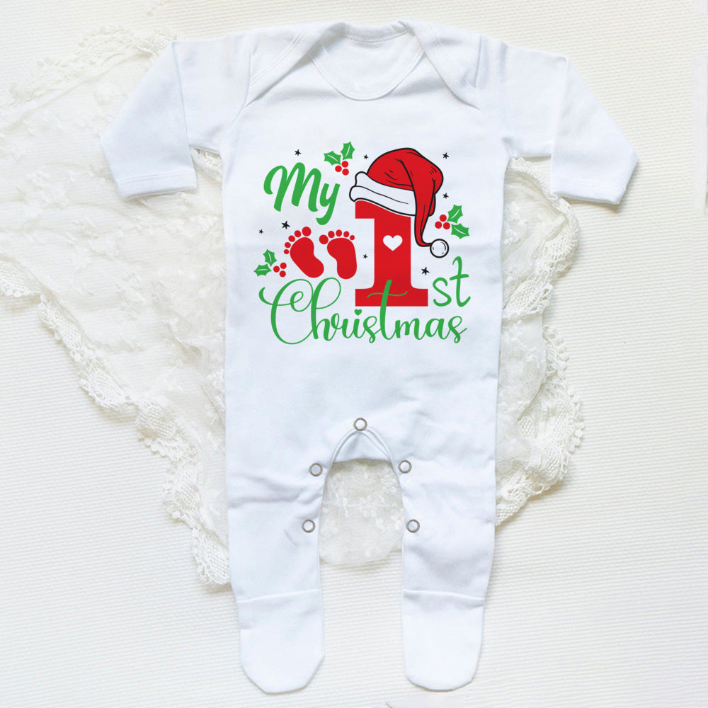 1st Christmas Babygrow Sleepsuit Boys Girls Cute Clothes Baby First Christmas Gift Toddler Xmas Sleepsuit Baby White Bodysuit