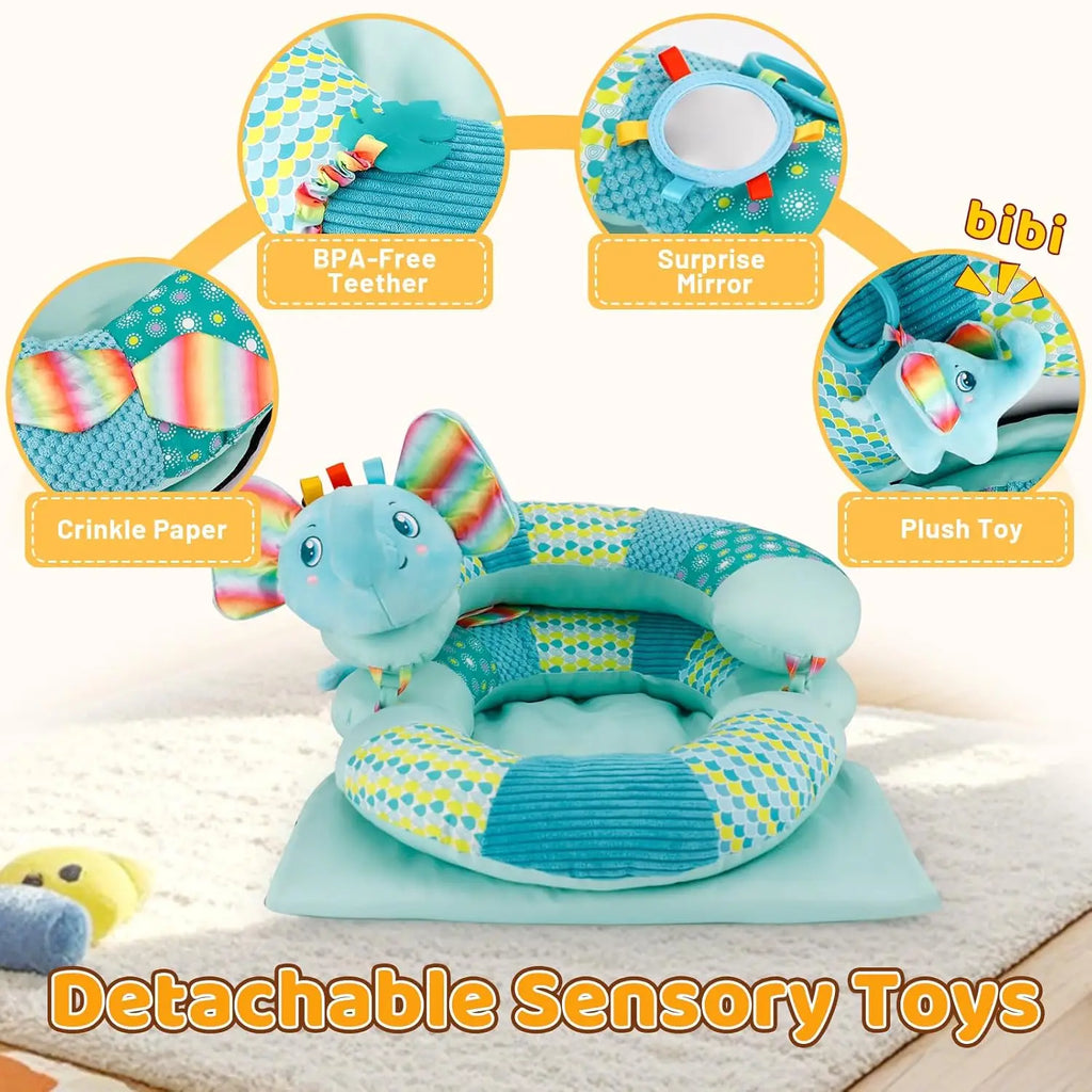 3 in 1 Baby Tummy Time Mat Support Seated Pillow Infant Newborn Toys Sensory Developmental Playmat Gift for Babies Girls Boys