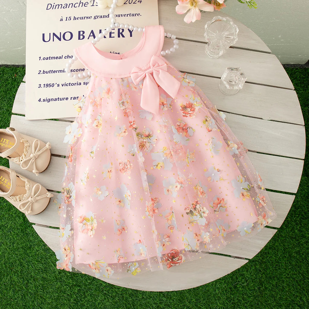 Summer New Princess Style Baby Girl Dress, Floral Chiffon Children'S Sleeveless Clothes For Birthday Parties (0-3 Years Old)