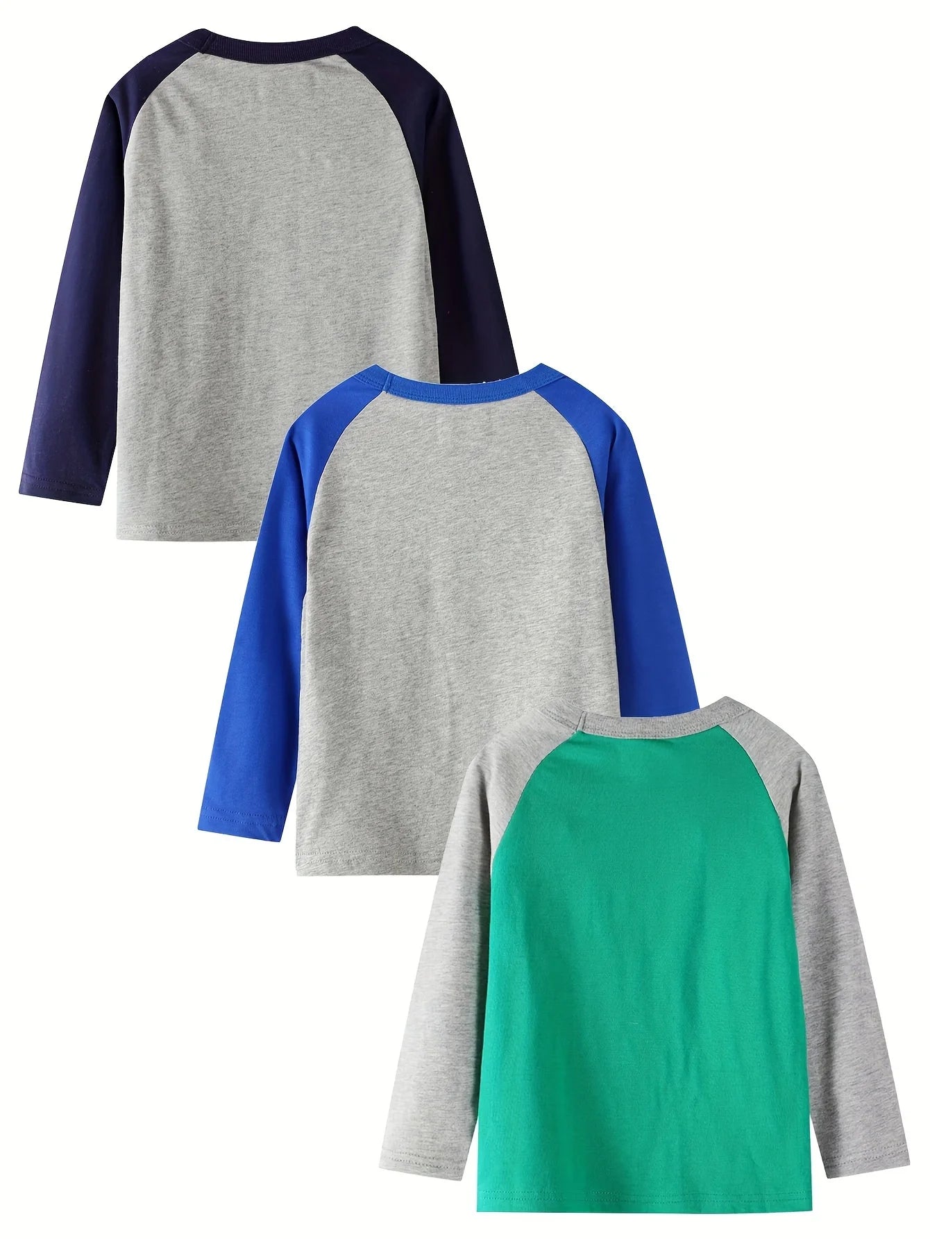 3-Pack 100% Cotton Boys' Long Sleeve T-Shirts with Random Construction Vehicle Prints - Casual Spring/Autumn Style