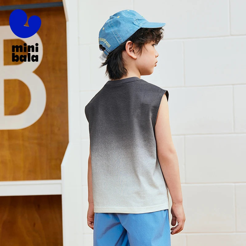Mini Bala Boys Tank Top Summer New Cotton Tie-Dye Breathable Soft Skin-Friendly Base Layer for Kids