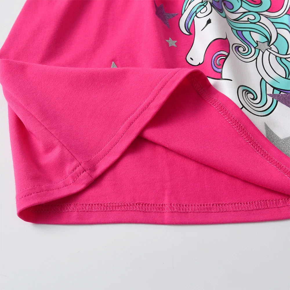 DXTON Summer Girls Dresses Unicorn Children Flying Sleeve Dress Cartoon Toddlers Casual Straight Dresses Kids Clothing 3-12 Year