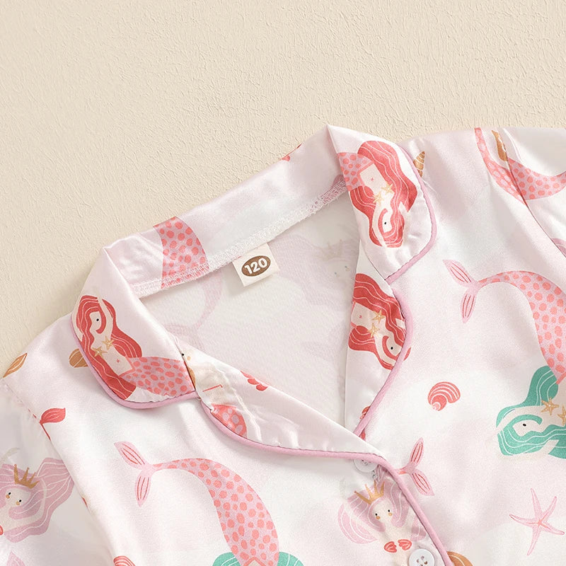 Girls Pajamas Set with Cute Unicorn Print and Matching Elastic Shorts for Comfortable Loungewear and Sleepwear