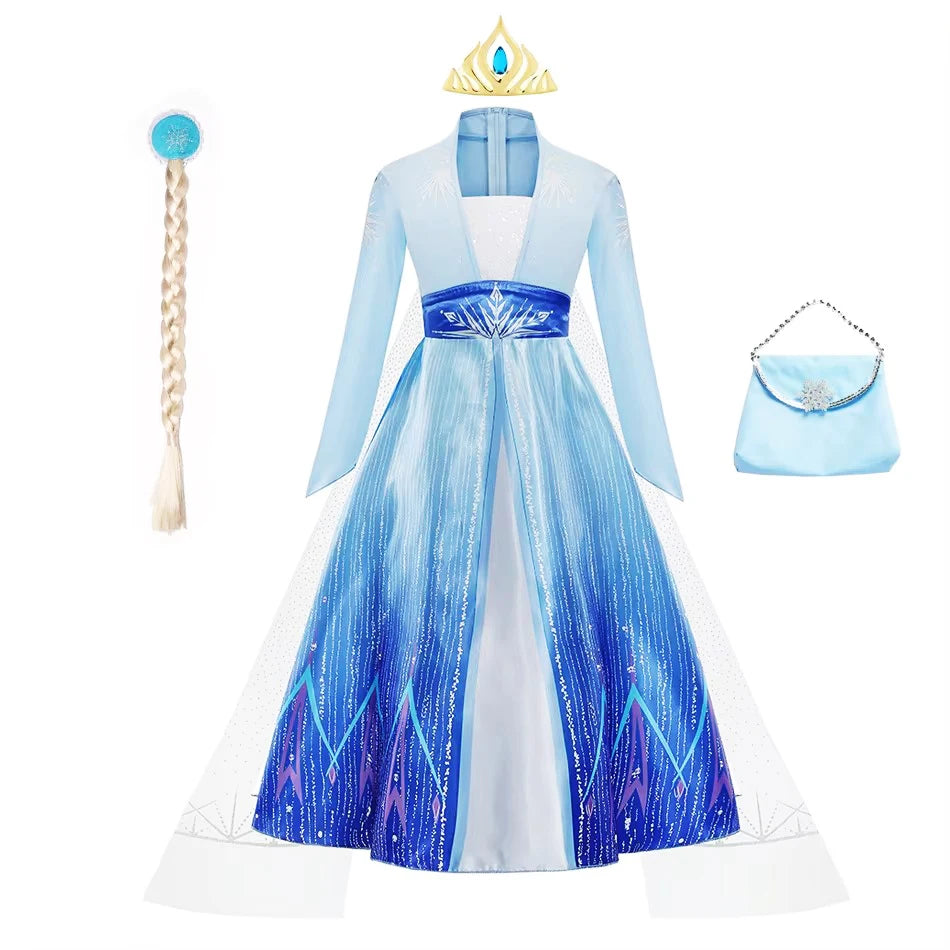 Girls Dresses Kids Princess Costume Halloween Birthday Party Long Cloak Cosplay Elsa Dress Long Sleeve 4 5 6 7 8 9 10 Years