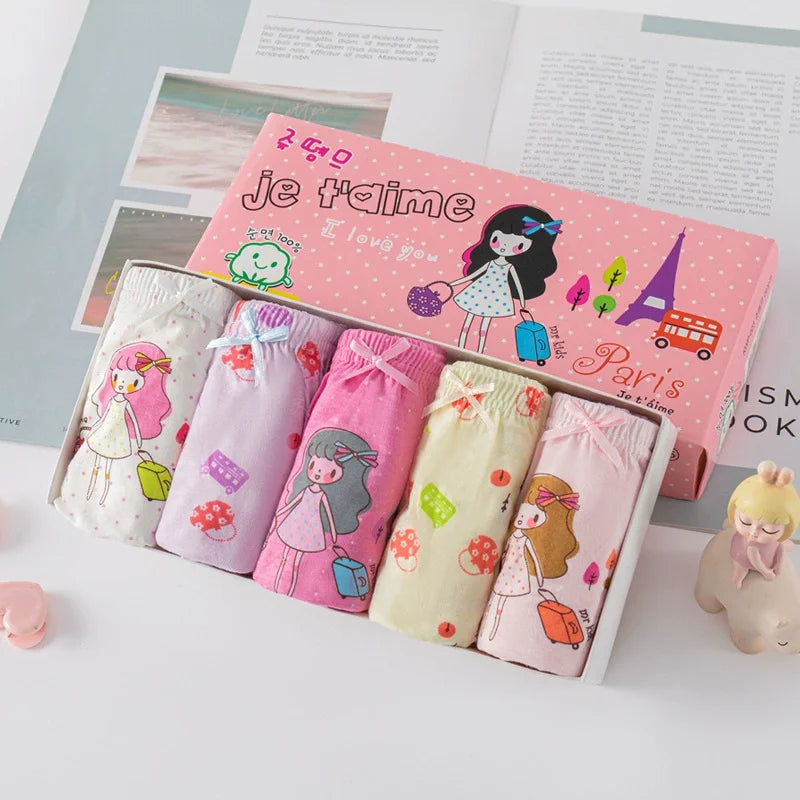 5/10 Pieces Cotton Girls Triangle Panties Cute Characters Pattern Children's Underwear Daily Wear Comfortable Schoolgirl Briefs