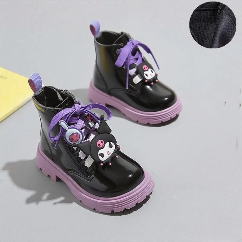 Kids'Casual Shoes Boots PU Leather Cartoon Kuromi Spring Shoes For Girls Anti-slip Lace Beige Black  Shoes Size 26-36