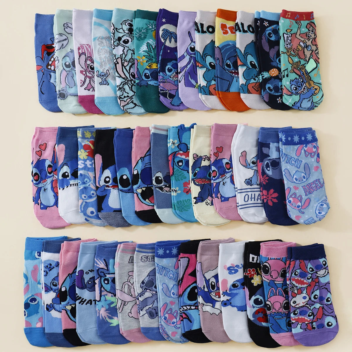 10/20/30 Double Spring/Summer Unisex Fashion Disney Cute Anime Cartoon Stitch Versatile Casual Breathable Straight Socks