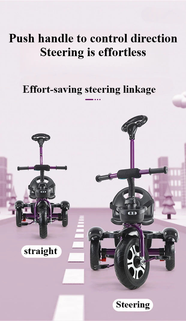 2 in 1 Toddler Tricycle for Kids Trike with Push Handle Adjustable Seat Storage Baskets Balance Bike Birthday Gift for Boy Girl