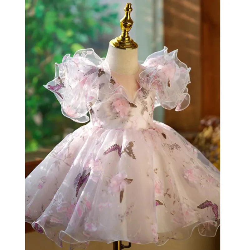 Children's Princess Evening Gown Fashionable Printed Ruffle Design Wedding Birthday Baptism Easter Eid Party Girls Dresses A2598