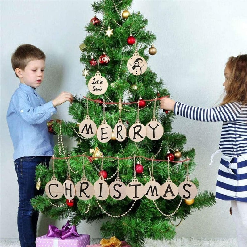 10PCS Unfinished Predrilled Wood Slices, Round Blank Discs With Natural Twine, For DIY Crafts, Christmas Party Decorations