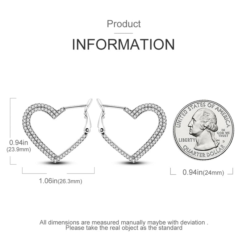 925 Sterling Silver Pave U Shape Heart Eardrop Earrings Hoop Earrings For Women Wedding Engagement For Girlfriend Birthday Gift