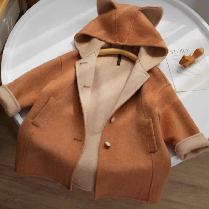 2025 Autumn New Kids Cartoon Cute Fox Wool Coat Thickened Warm Winter Outerwear for Boys Girls Toddler To Teen