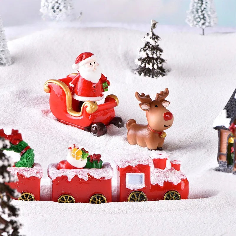 Christmas Santa Claus Elk Sleigh Locomotive Carriage Micro Landscape Snow Scenery Ornaments for xmas party favor christmas decor