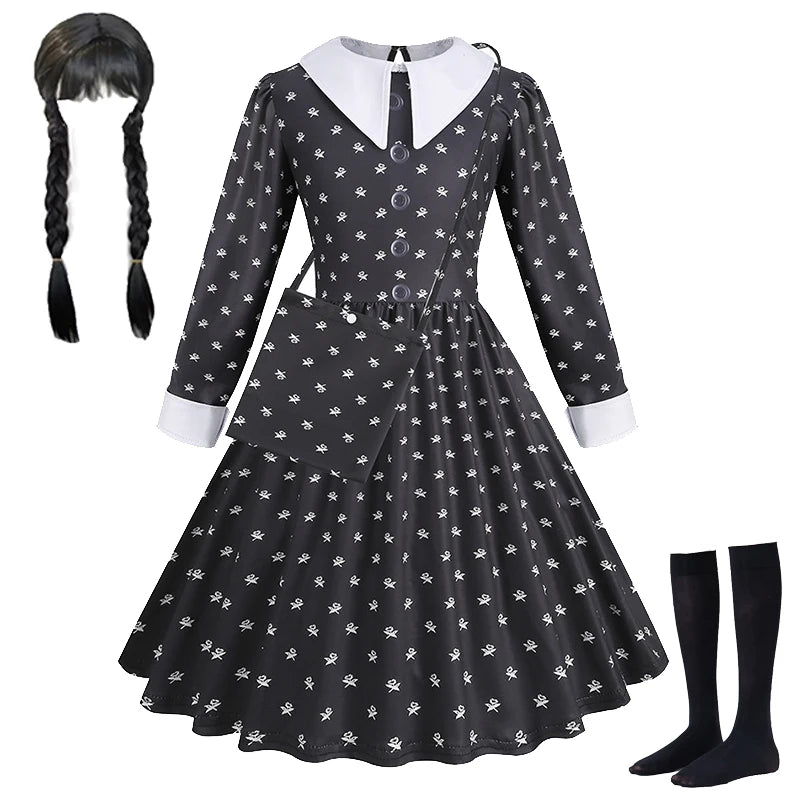 Girls Wednesday Black Gown Vestidos Halloween Addams Cosplay Toddler Youth Gothic Party Dress Kids Carnival Party Kid Vestidos