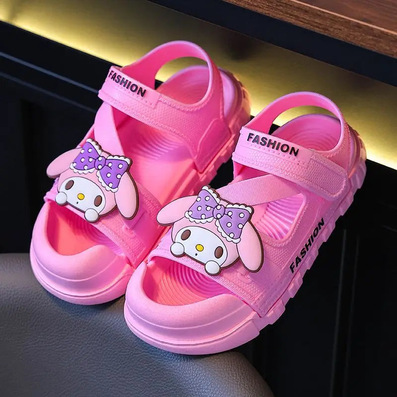 Sandals Girls Anime Kuromi Open Peep Toe Shoes Girly Summer Cute Cartoon Babys Purple Pink Slipper Kid Size 21-36