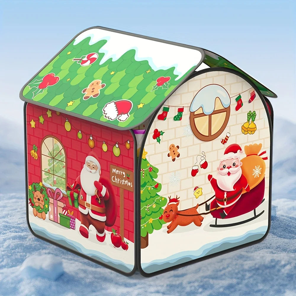 Christmas Play Tent for Kids Playhouse with Doors Windows Indoor & Outdoor Toddler Playhouse Pretend Play Toy Christmas Gift