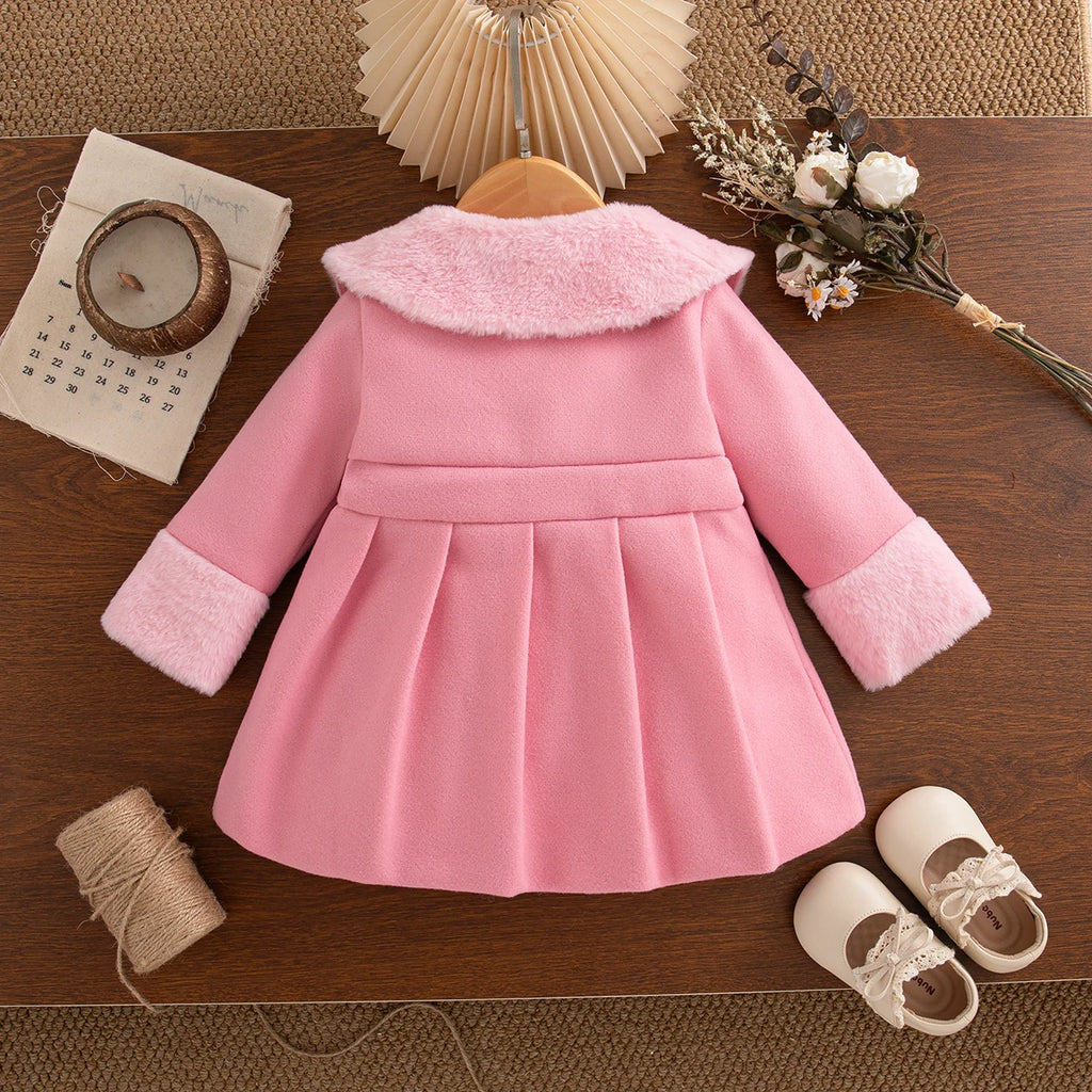 Winter New Pink Bow Baby Girl Coat, Sweet And Cute Children'S Clothing Suitable For Babies Aged 6 Months To 3 Years Old