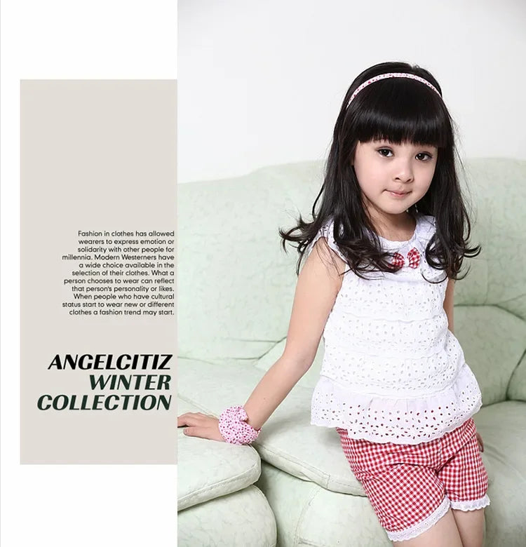 Summer 2/piece Set for Girls Top and Pants Baby Girl Lace Sleeveless Top Plaid Shorts Children's Clothing Set