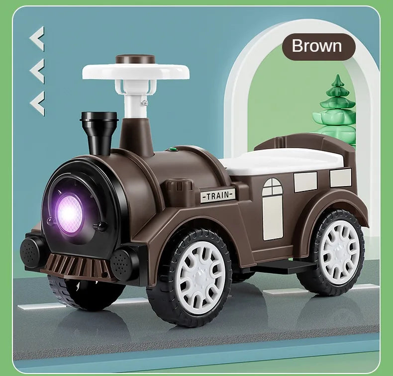 Kids Ride On Train with Lights & Music Under Seat Storage Gift for Toddlers Boys Girls Retro Balance Bike Balance Car Toy