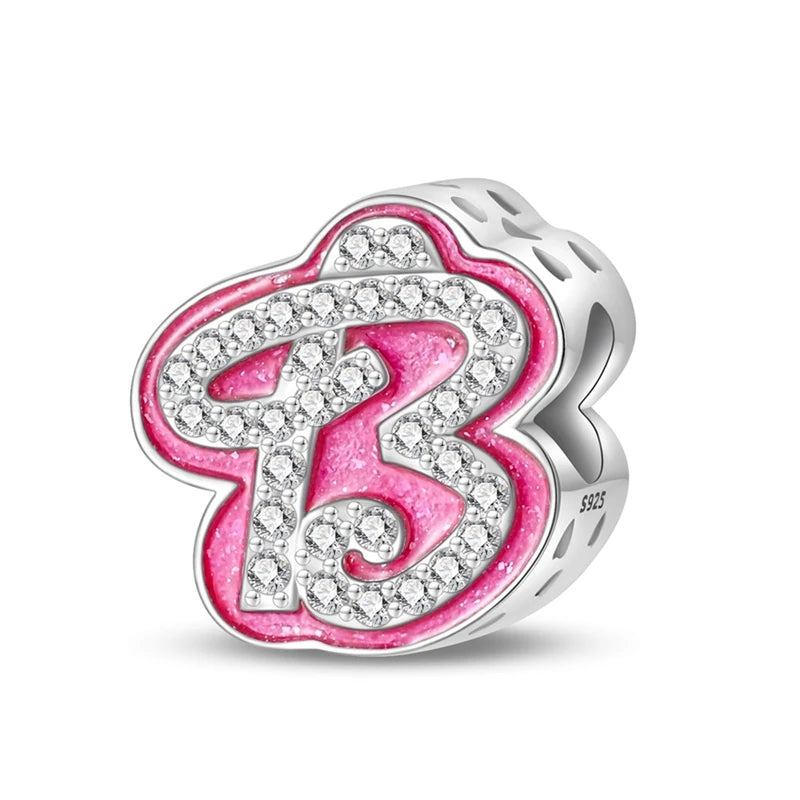 Pink Girl Series 925 Sterling Silver Alphabet Charms Beads Cute Letter Fit Original Bracelet Bangle Necklace DIY Jewelry