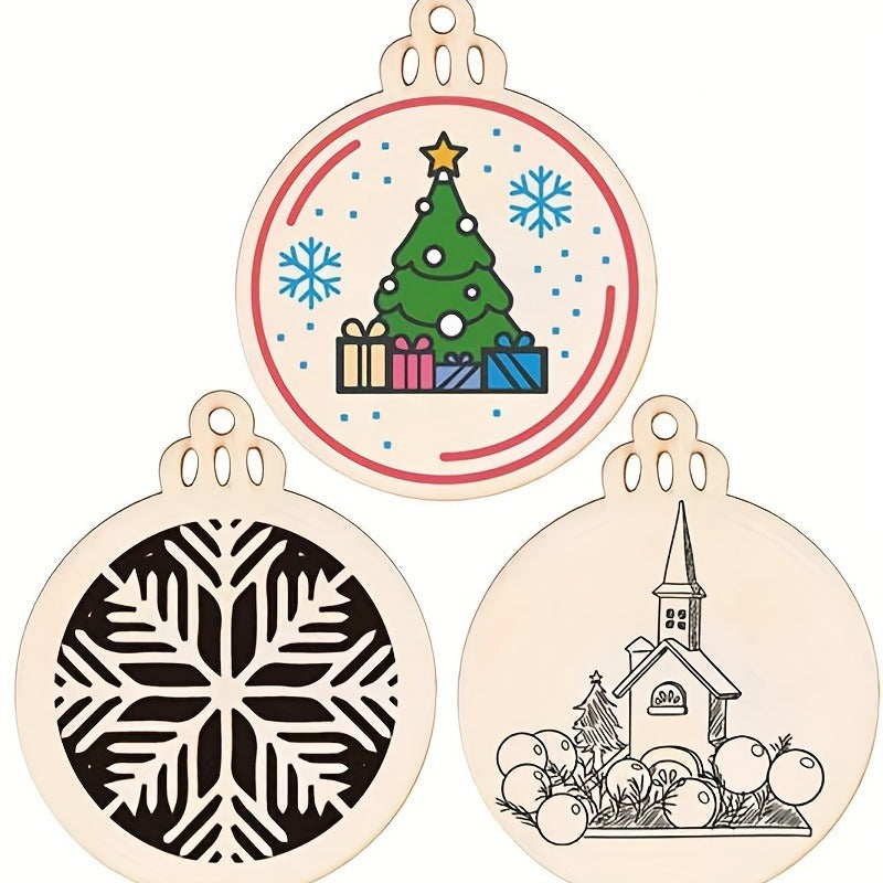 10PCS Unfinished Predrilled Wood Slices, Round Blank Discs With Natural Twine, For DIY Crafts, Christmas Party Decorations