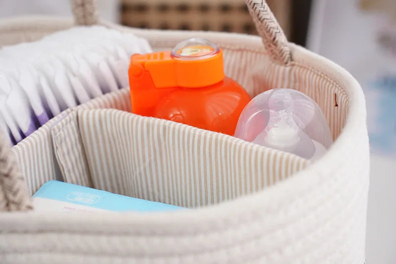 PANGDUBE Foldable Diaper Caddy Organizer - Portable Baby Storage Bag for Nursery Diaper Stackers & Caddies Cotton Linen Basket