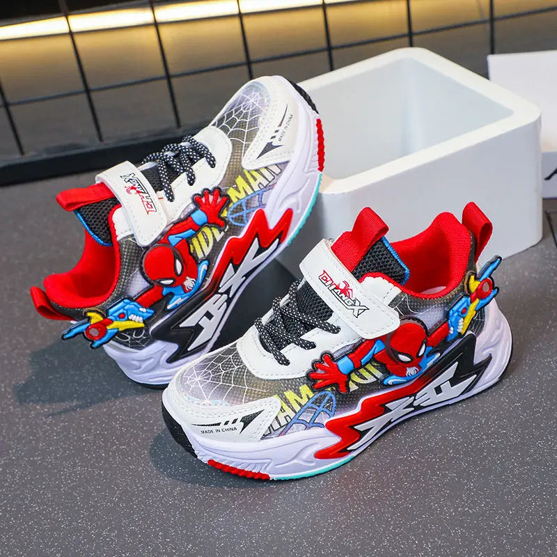 Kids'Casual Shoes Mesh Spider-Man Spring Shoes For Boys Flat Outdoor Basketball Anti-slip Breathable Blue Red Shoes Size 27-38