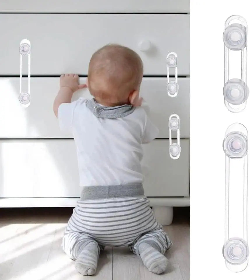 Baby Locks Child Safety Cabinet Proofing - Safe Quick and Easy 3M Adhesive Cabinet Drawer Door Latches No Screws & Magnets