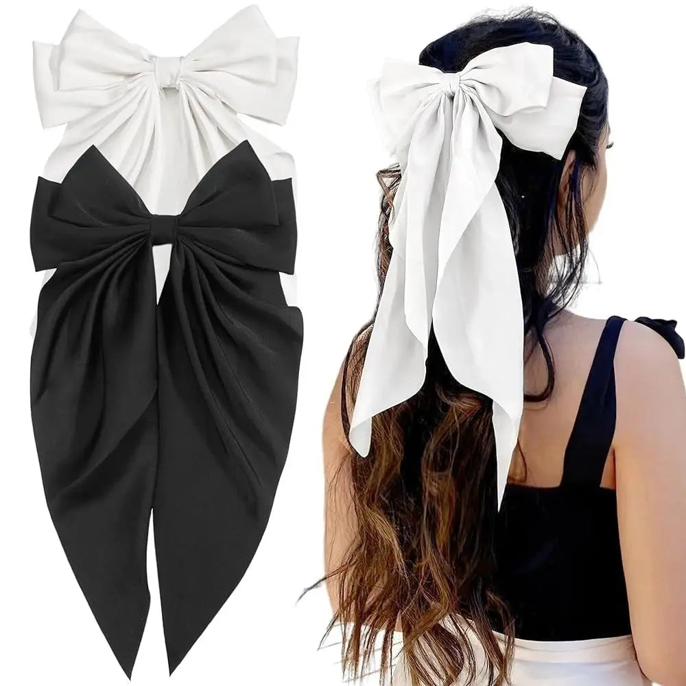Multiple Elegant Large Bow Ribbon Clip for Women Fashion Simple Solid Satin Clip Ponytail Bow Hairpin Girls Hair Accessories