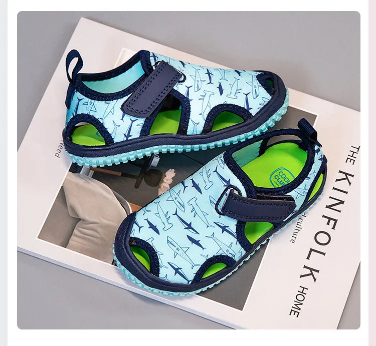 Kids'Sandals Canvas Prehobbler Baby Summer Beach Shoes Printing For Children Breathable Anti-slip Purple Blue Shoes Size 21-31