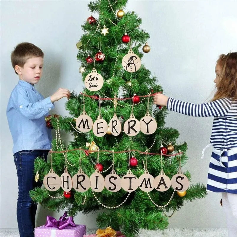 10PCS Unfinished Predrilled Wood Slices, Round Blank Discs With Natural Twine, For DIY Crafts, Christmas Party Decorations