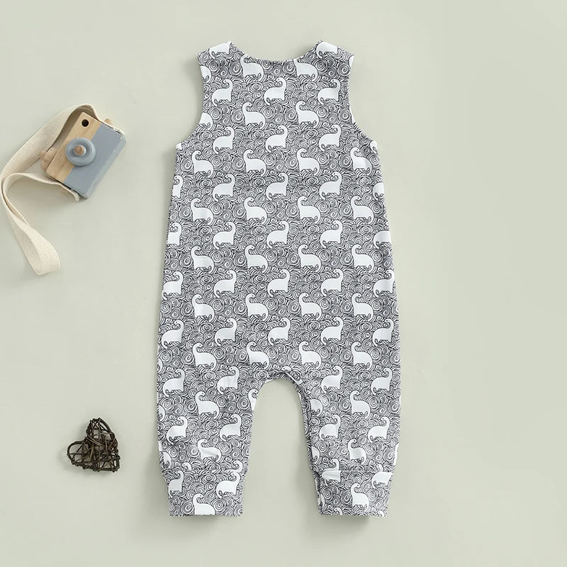 Infant Boy Romper Sleeveless Round Neck Printed Jumpsuit Toddler Playsuit Summer Outfit for Baby Boys