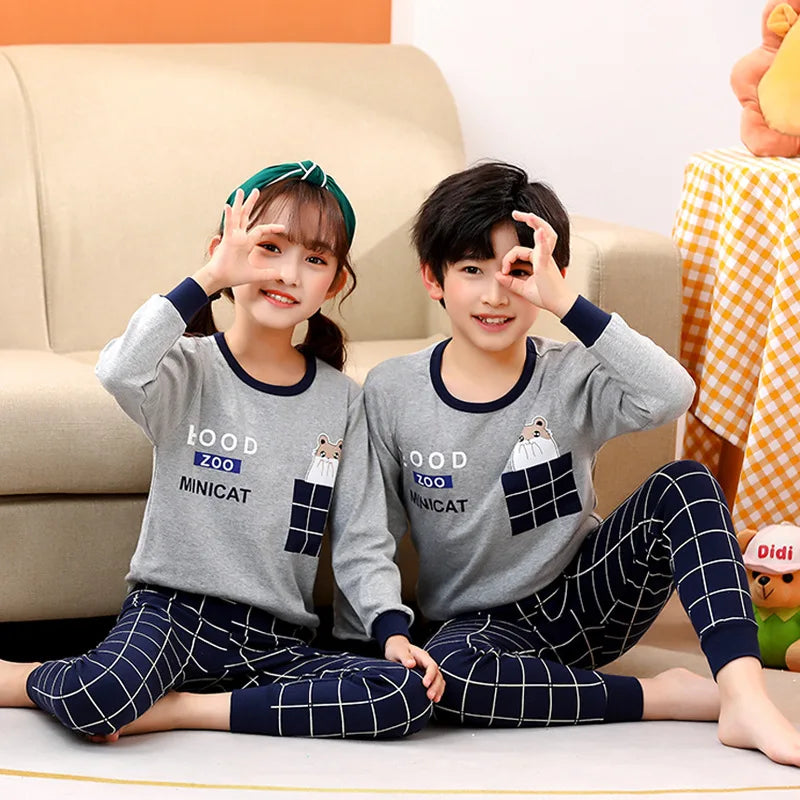 Children's Autumn Clothes and Pants Pure Cotton Set for Boys and Girls Warm Underwear Cartoon Pattern Children's Pajamas Set