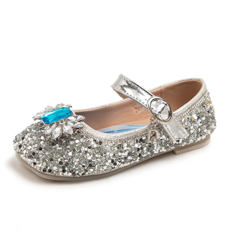 Kids'Casual Shoes PU Leather Sequin Crystal Fashion Summer Shoes For Girls Breathable Soft Bottom Blue Silver Pink Size 23-34