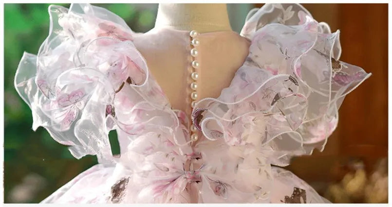 Children's Princess Evening Gown Fashionable Printed Ruffle Design Wedding Birthday Baptism Easter Eid Party Girls Dresses A2598