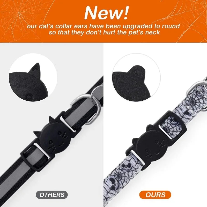 1/4 Pcs Halloween Cat Collar with Bow Tie & Bell Adjustable Breakaway Kitten Collar for Kitty Kitten Adult Cats Dog Pet Supplies