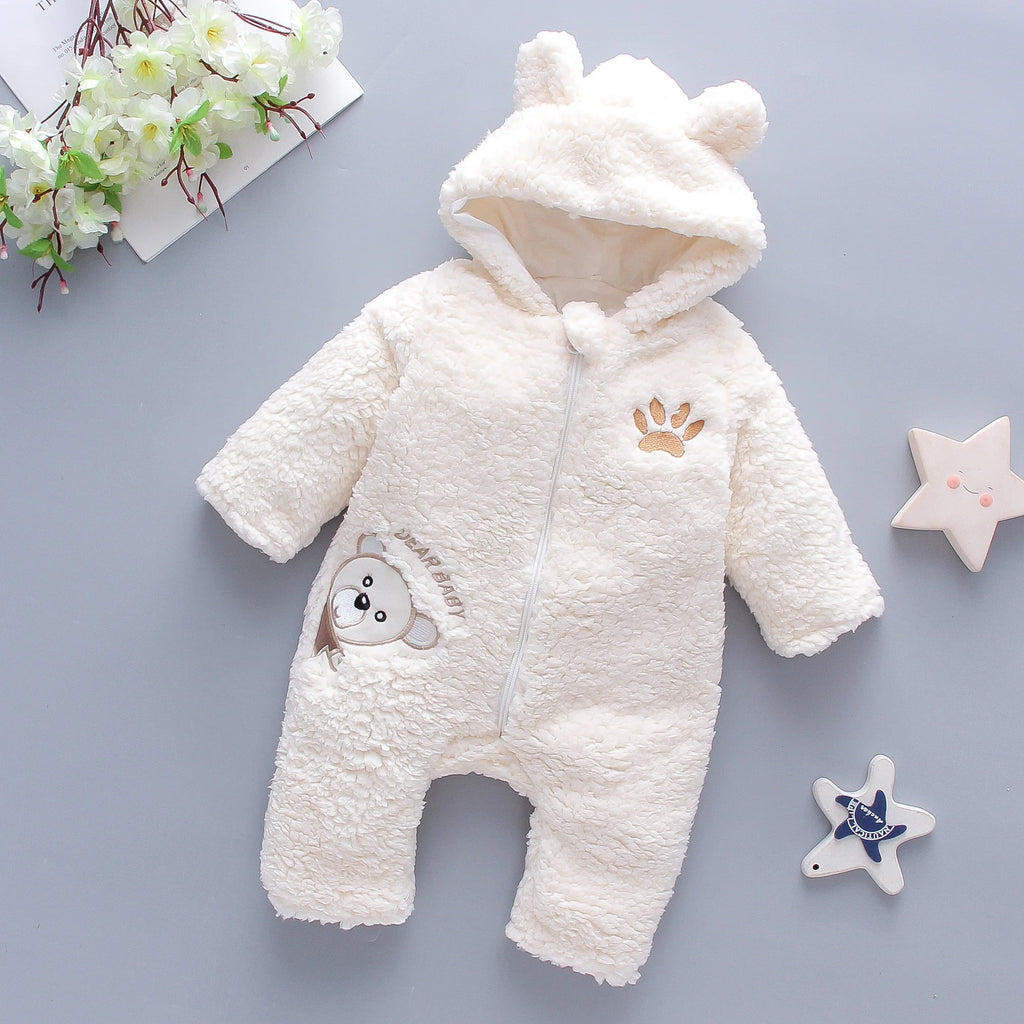 Winter New Thick And Warm Baby Boy And Girl Jumpsuit, Cartoon Teddy Bear Children'S Long Sleeved Clothes (3-18 Months)