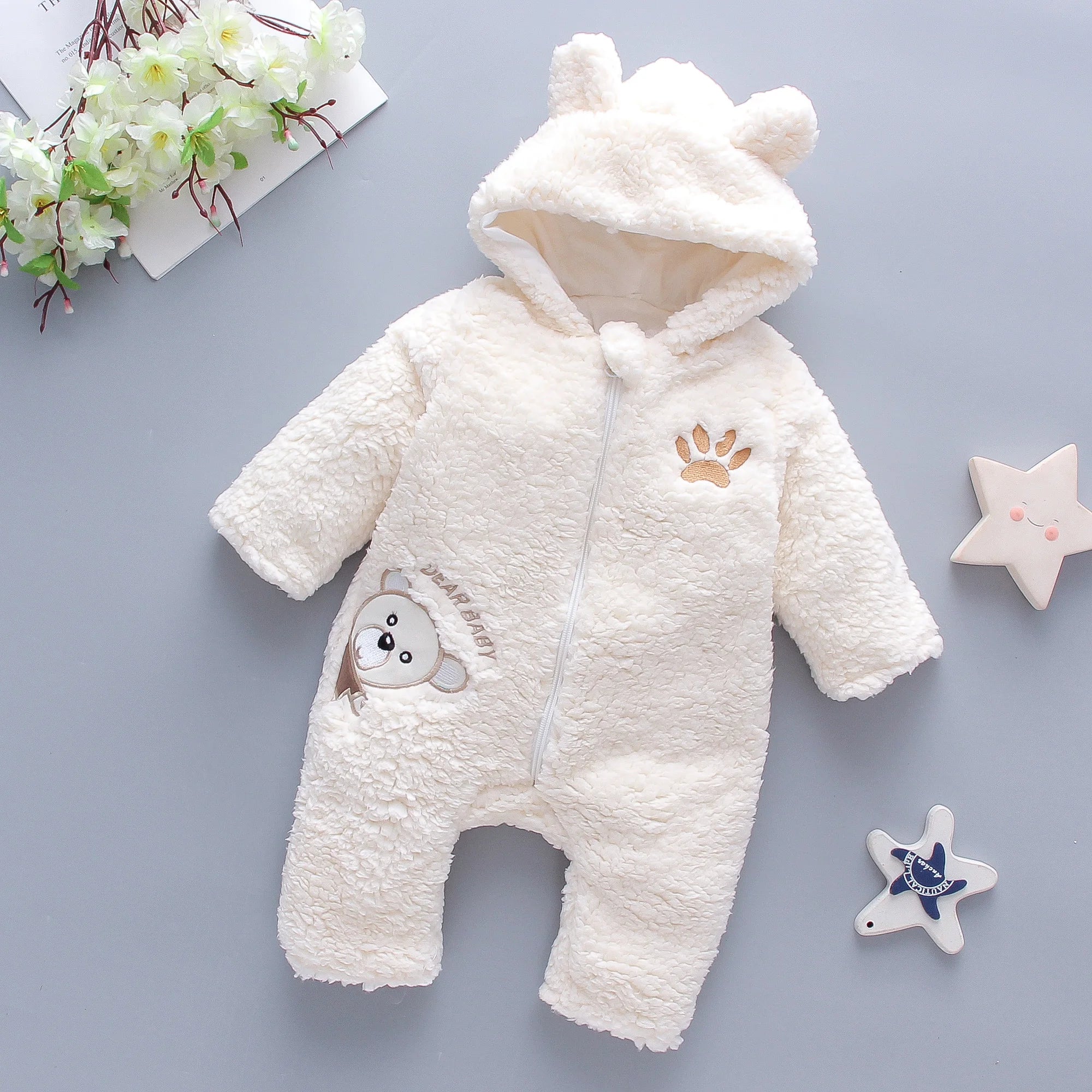 Winter New Thick And Warm Baby Boy And Girl Jumpsuit, Cartoon Teddy Bear Children'S Long Sleeved Clothes (3-18 Months)