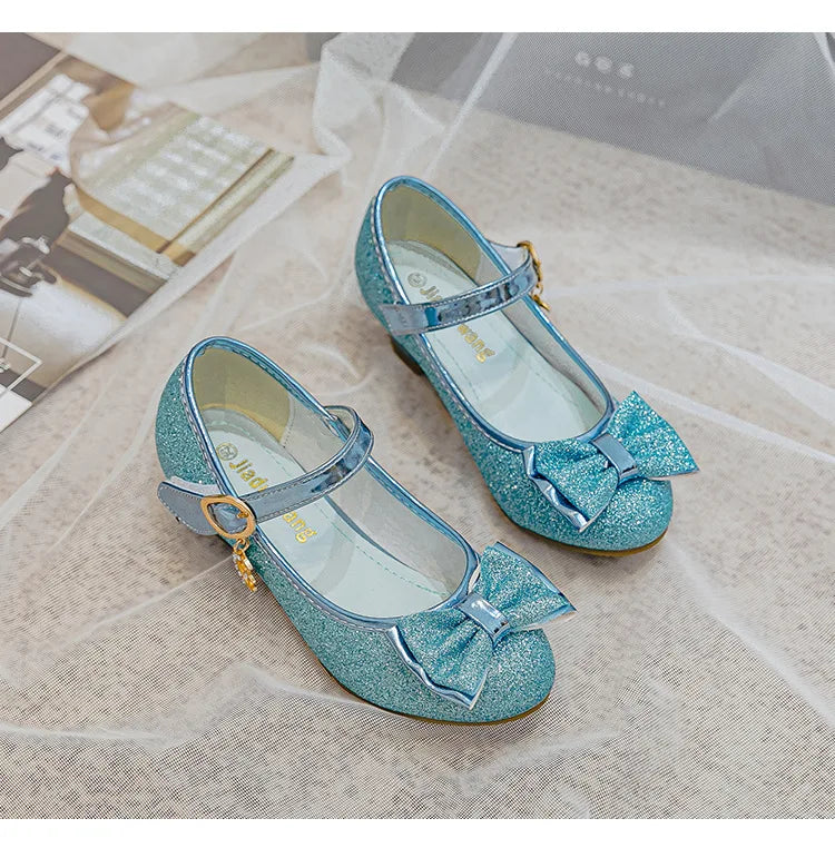 Girls Sandals Rhinestone Butterfly Latin Dance Kids Shoes Children High Heel Princess Shoes Glitter Leather Party Dress Wedding