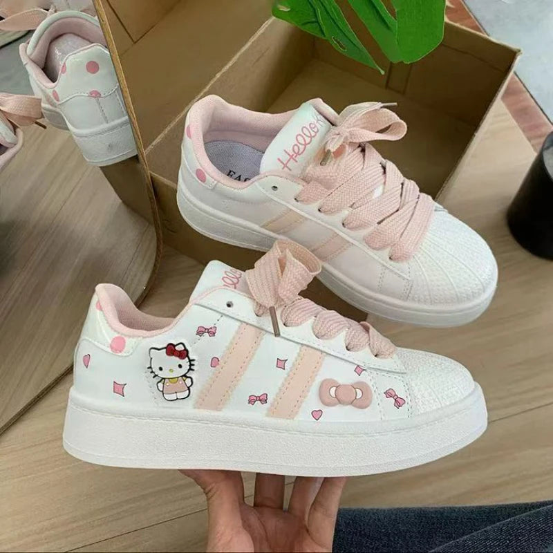 Kids'Casual Shoes Sneakers Cartoon Hello Kitty PU Leather For Girls Printed Anti-slip Breathable Blue Pink Shoes Size 26-37