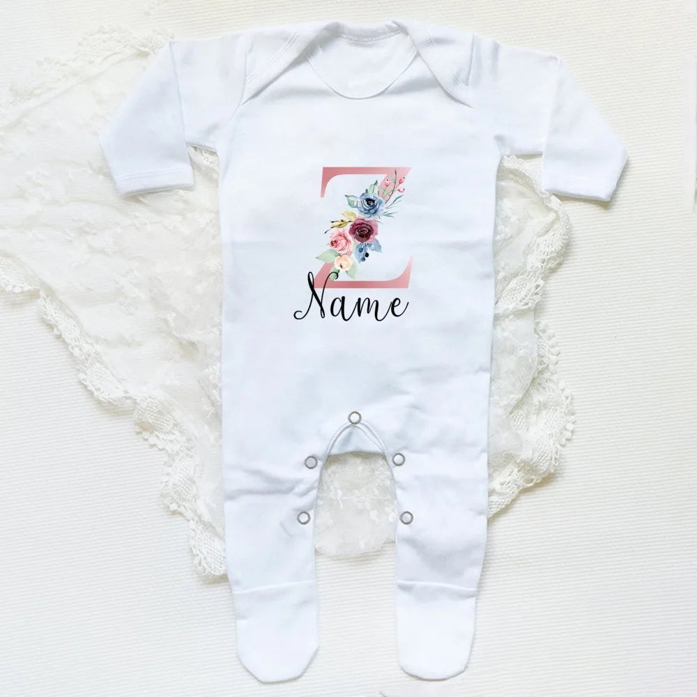 Personalised Babygrow Sleepsuit Flower Initial Infant Romper Baby Coming Home Outfit Newbron Shower Gift Baby Girls Sleepsuit