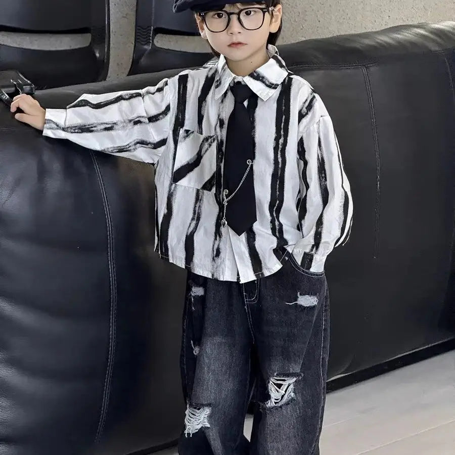 Kids' Korean Style Ripped Jeans Edgy Streetwear Pants for Toddler Boys & Girls Spring/Fall