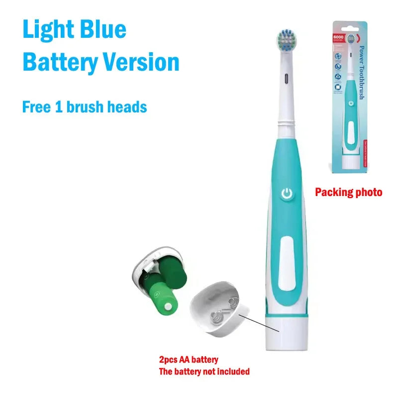 Electric Toothbrush Rounded 3D Heads Teeth Brush Soft Bristle Vibrate Rotation Gum Care Battery Power Teeth Whitening For Adults