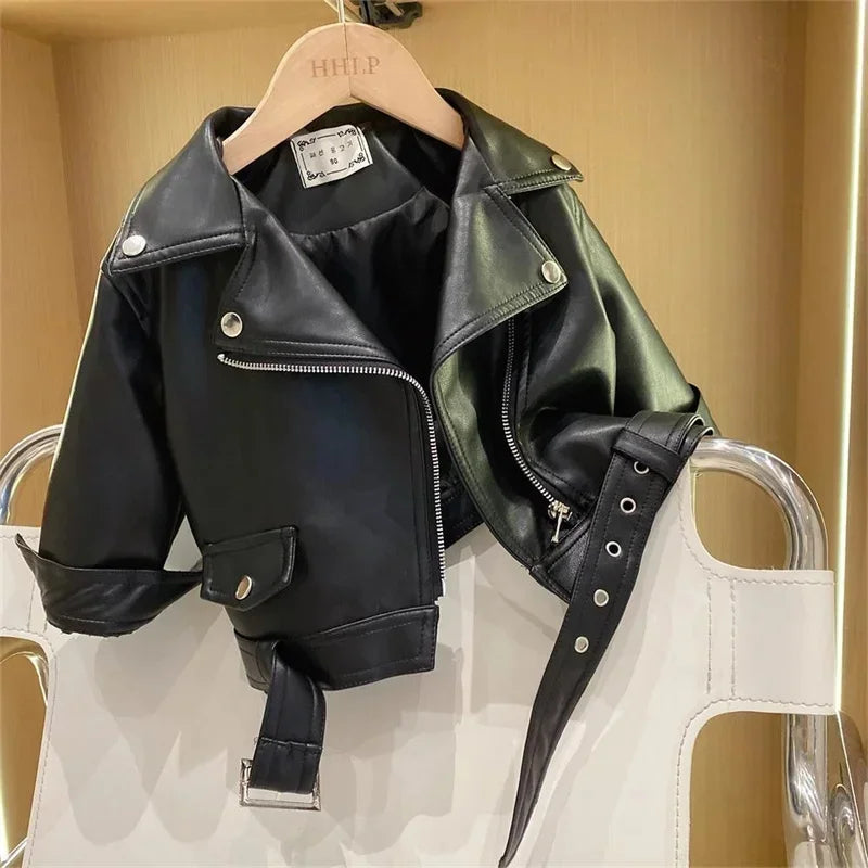 Boys Pu Leather Jackets Spring Autumn Children Handsome Outerwear Kids Zipper Trends Coats Baby Classics Clothes 2-8 Years