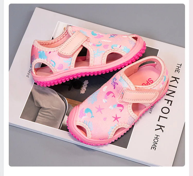 Kids'Sandals Canvas Prehobbler Baby Summer Beach Shoes Printing For Children Breathable Anti-slip Purple Blue Shoes Size 21-31