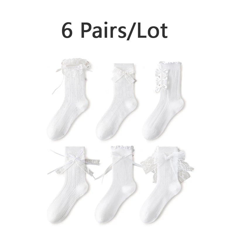 3/6 Pairs Girls Socks White Princess Lace Socks Kids Girl Breathable Children Socks Comfortable Mid Tube Socks For Girls