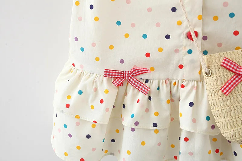 (9 Months -4 Years Old) Summer New Colorful Polka Dot Baby Girl Dress, Countryside Style Children'S Clothing Free Gift Bag